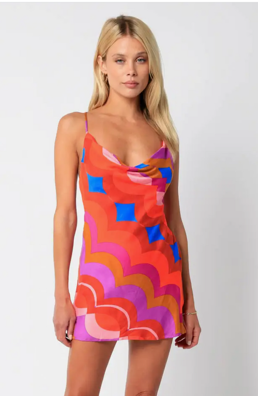 Wavy Colorblock Slip Dress