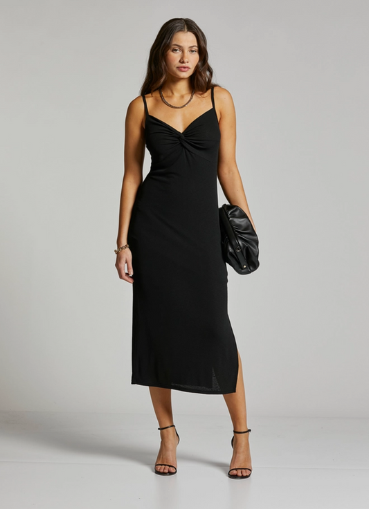 Knotted Black Midi Dress