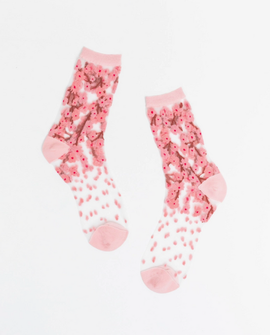 Cherry Blossom Sheer Crew Sock