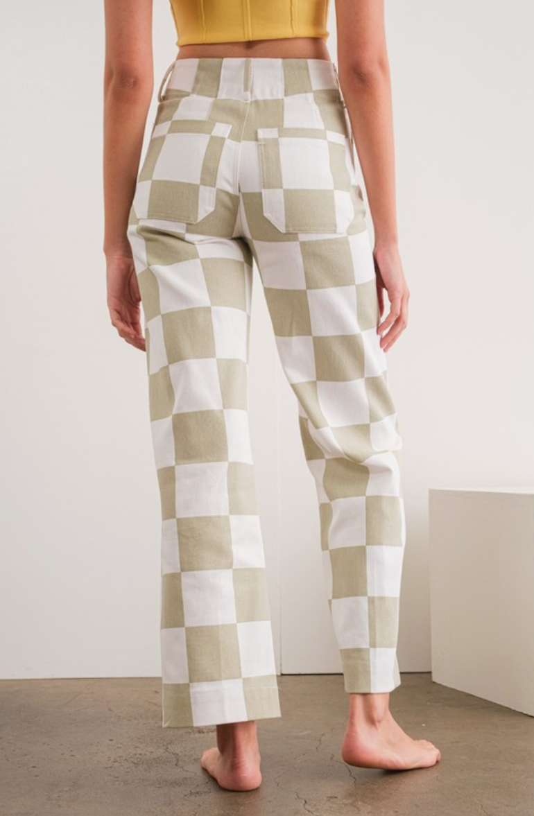 Beige + White Checkered Jeans