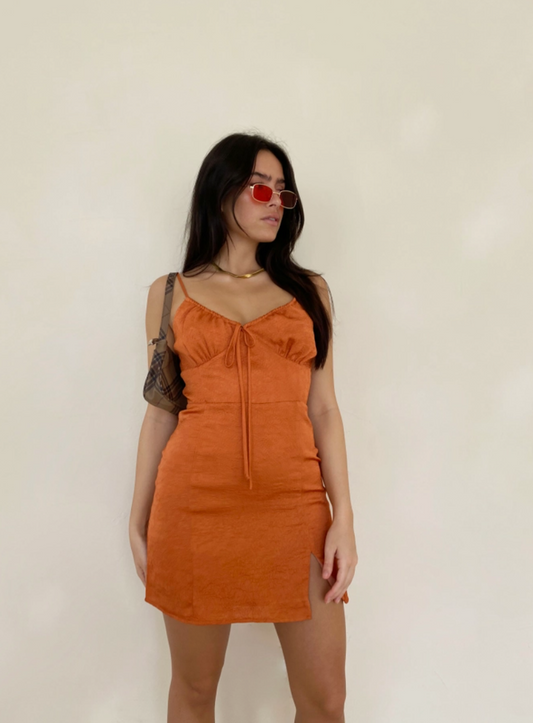 Orange Satin Mini Dress