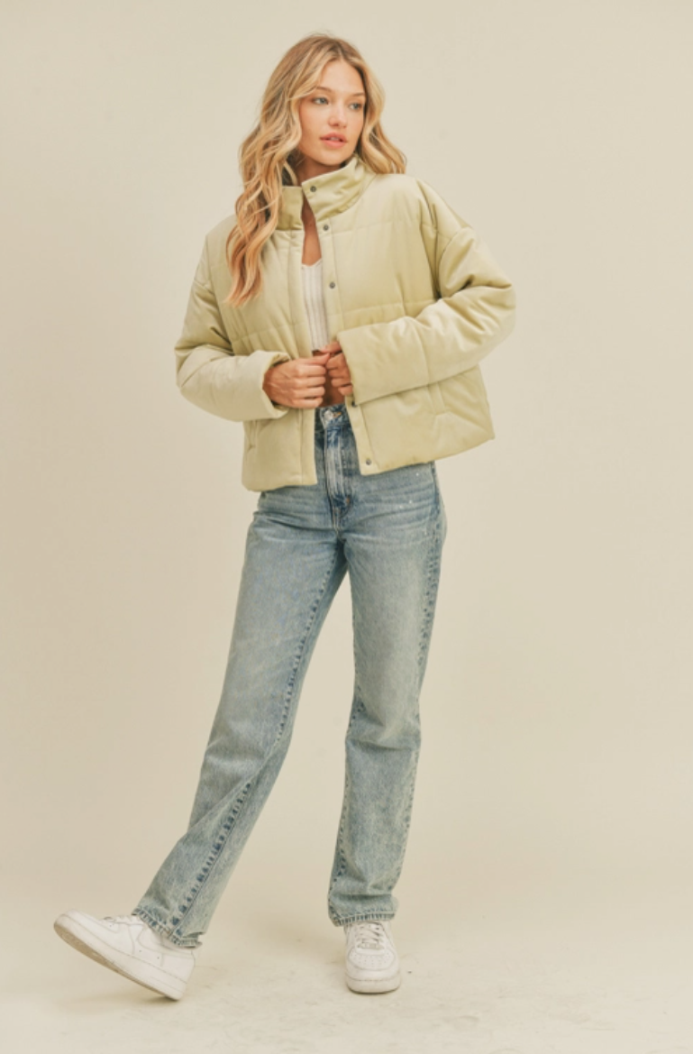 Pistachio Velvet Puffer Jacket Wyllo