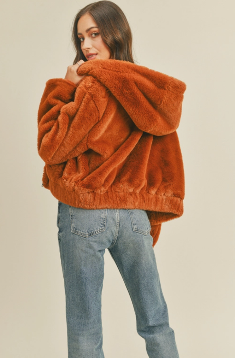 Burnt Orange Faux Fur Jacket