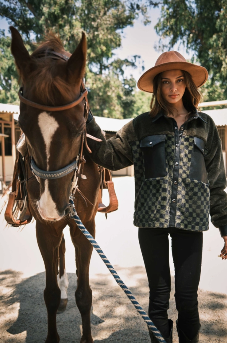 Olive Checkered Leather Jacket