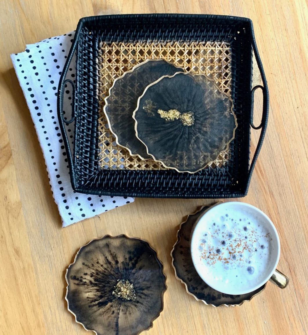 Black + Gold Geode Resin Coasters