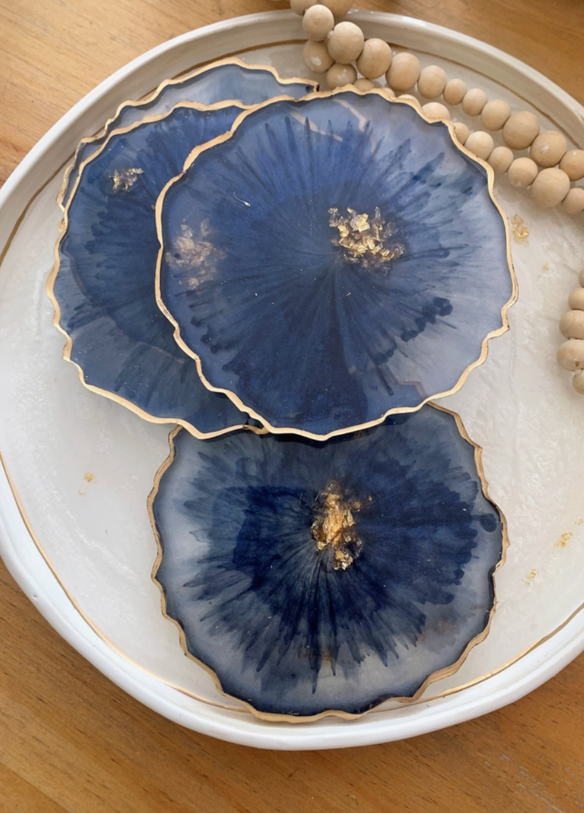 Navy + Gold Geode Resin Coasters