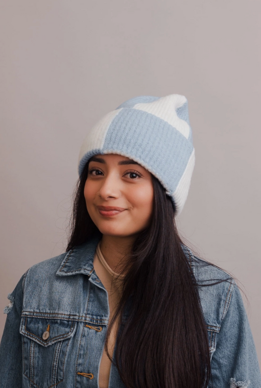 Upcycled Two Tone Checkered Beanie