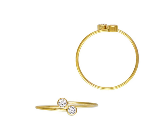 Yellow Gold Adjustable Double CZ Ring