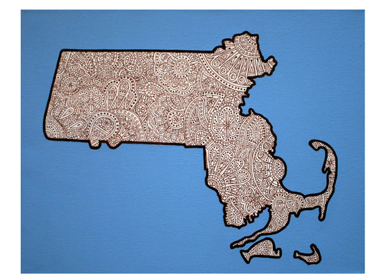 Map of Massachusetts Print (Blue)