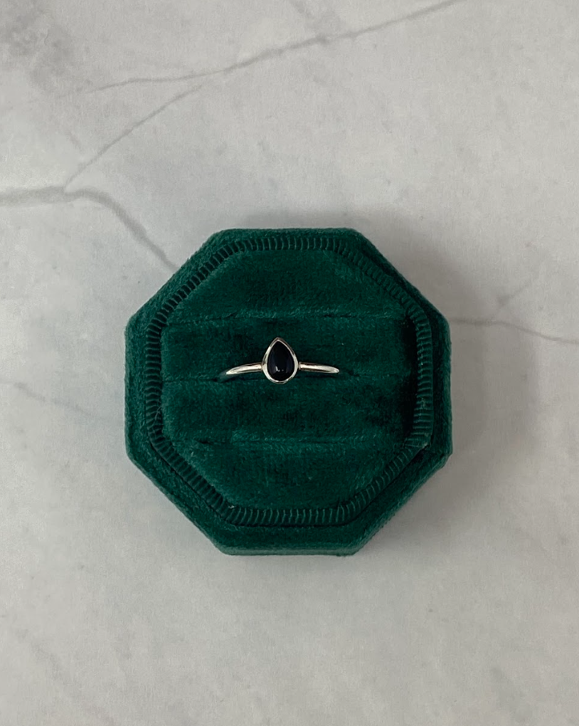 Silver Pear Onyx Ring