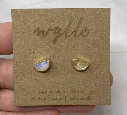 Half Moon Moonstone Studs