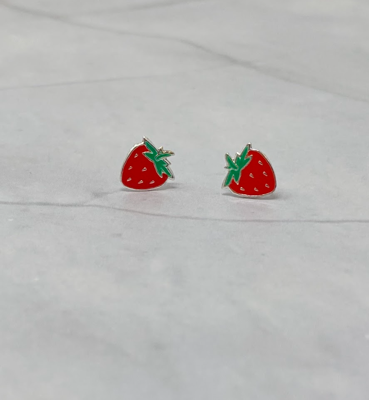 Sterling Silver Strawberry Studs