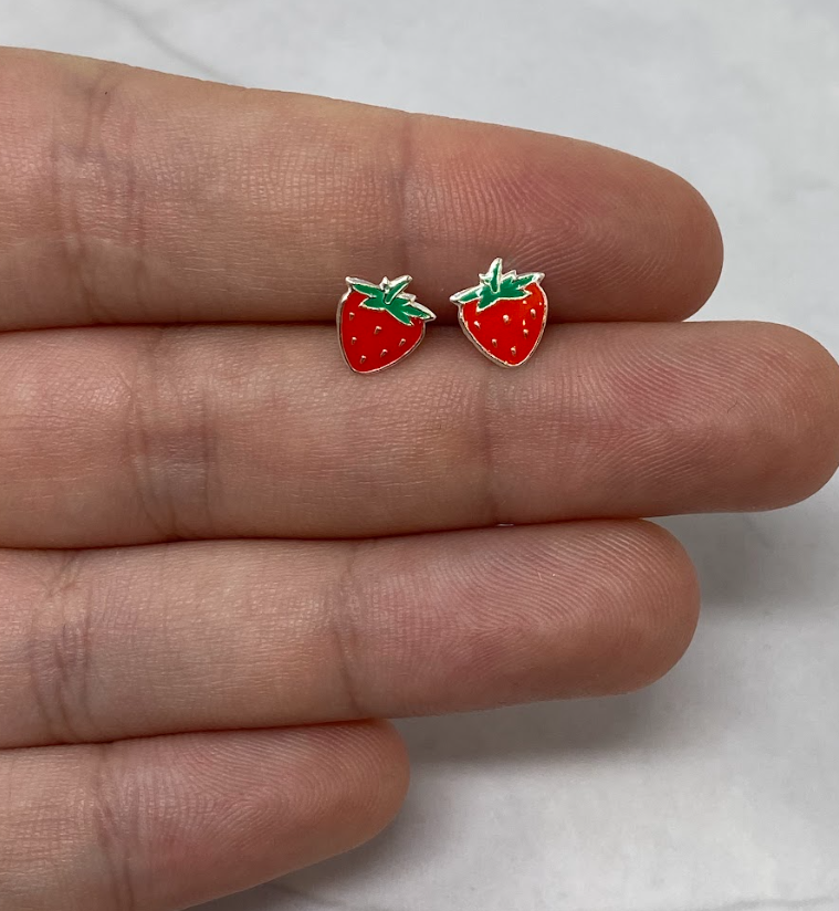 Sterling Silver Strawberry Studs