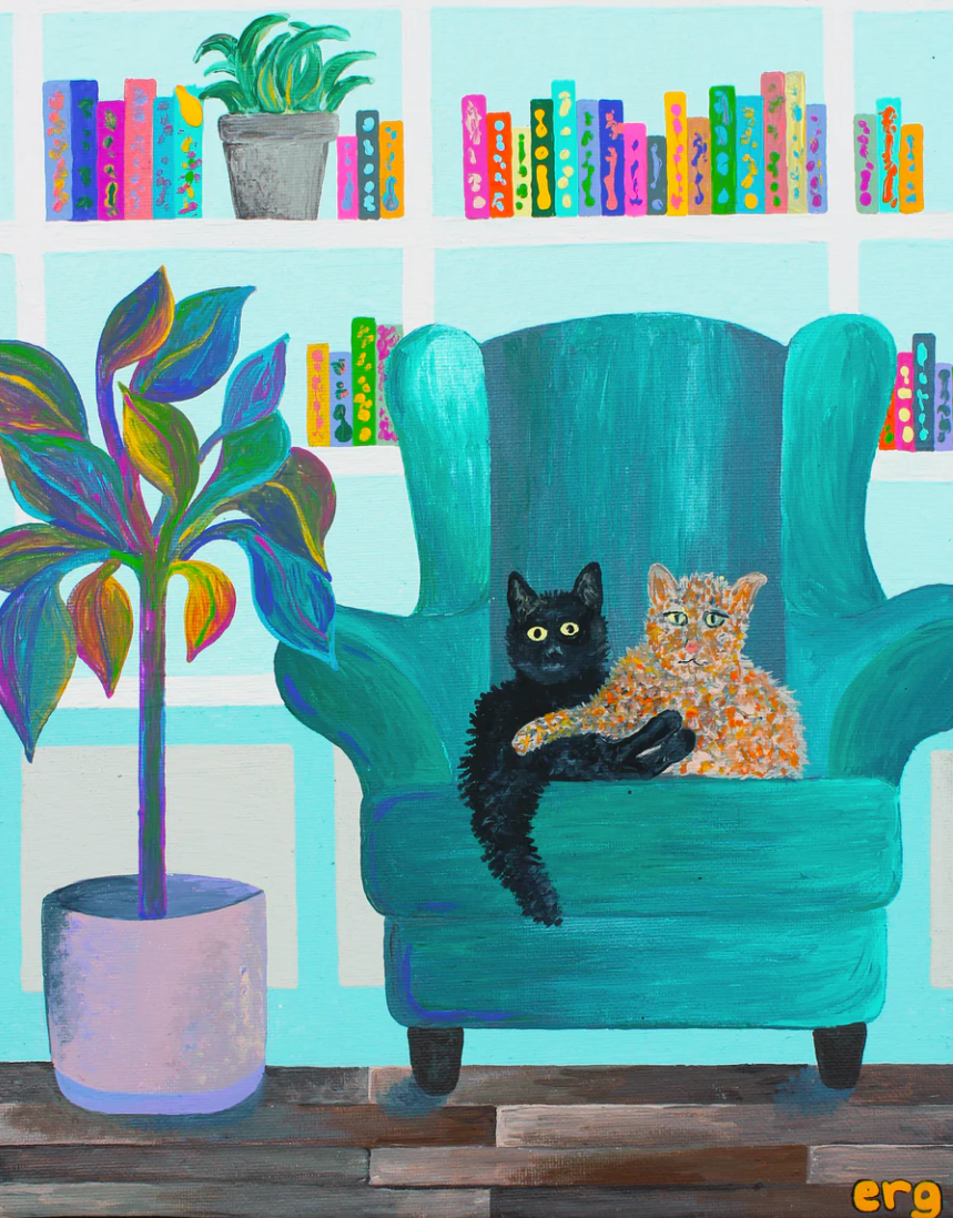Cat Lounge Library Print