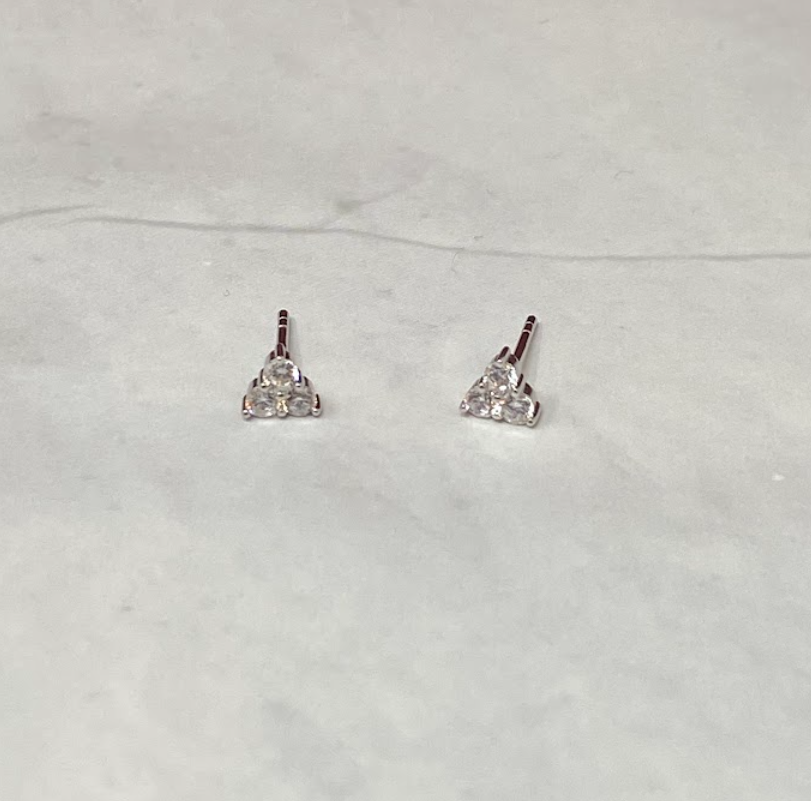 Silver CZ Triangle Studs