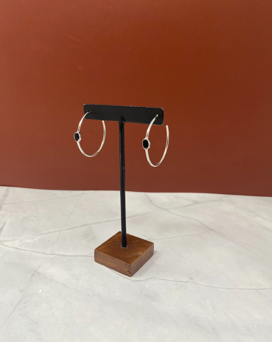 Oval Onyx Hoop Earrings