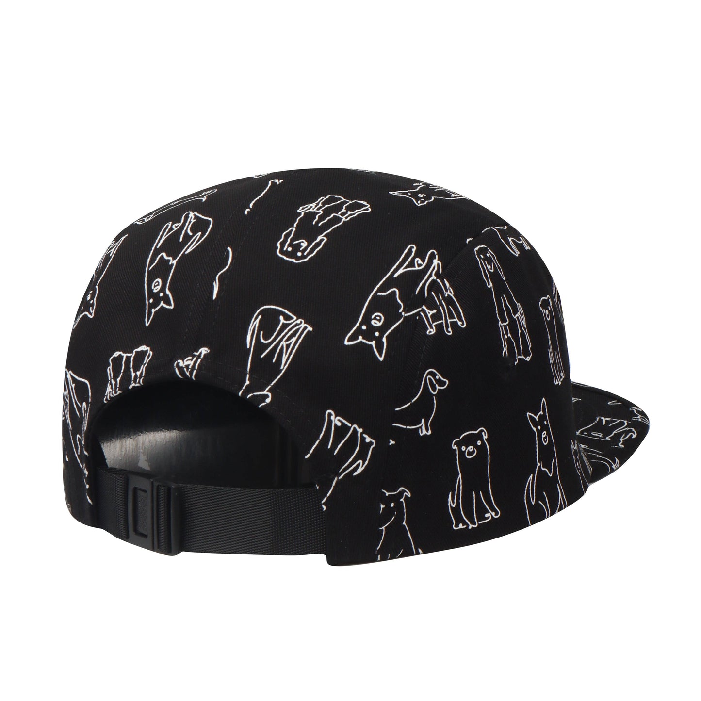 Black Cartoon Dog 5-Panel Hat