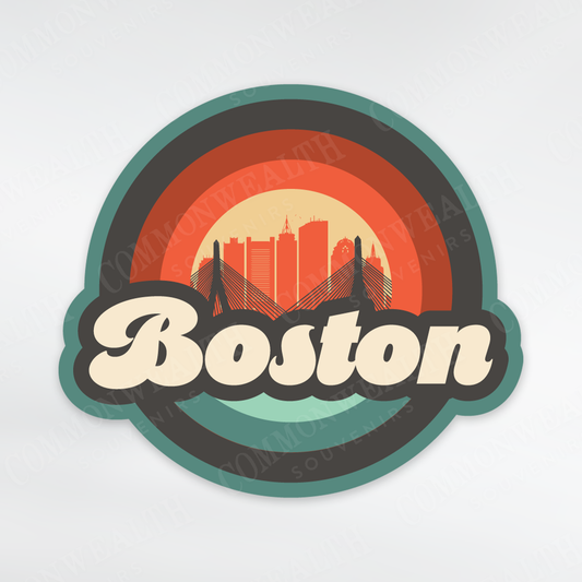Boston City Skyline Circle Souvenir Sticker