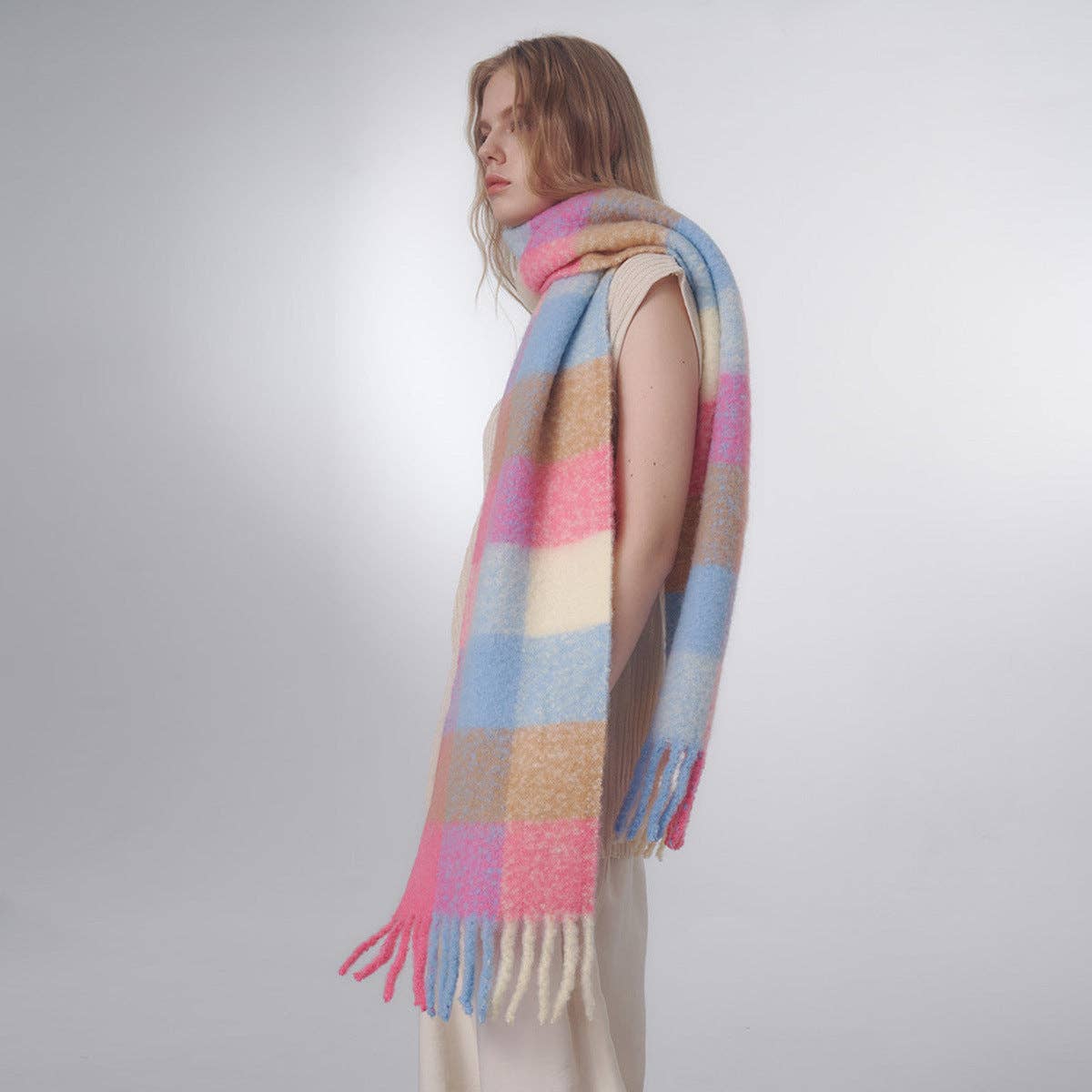 Multi Color Plaid Wool Scarf
