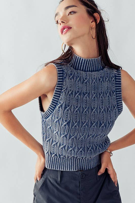 Blue Faded Cable Knit Tank Top