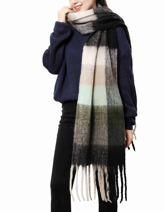Black + Grey Plaid Oversized Scarf