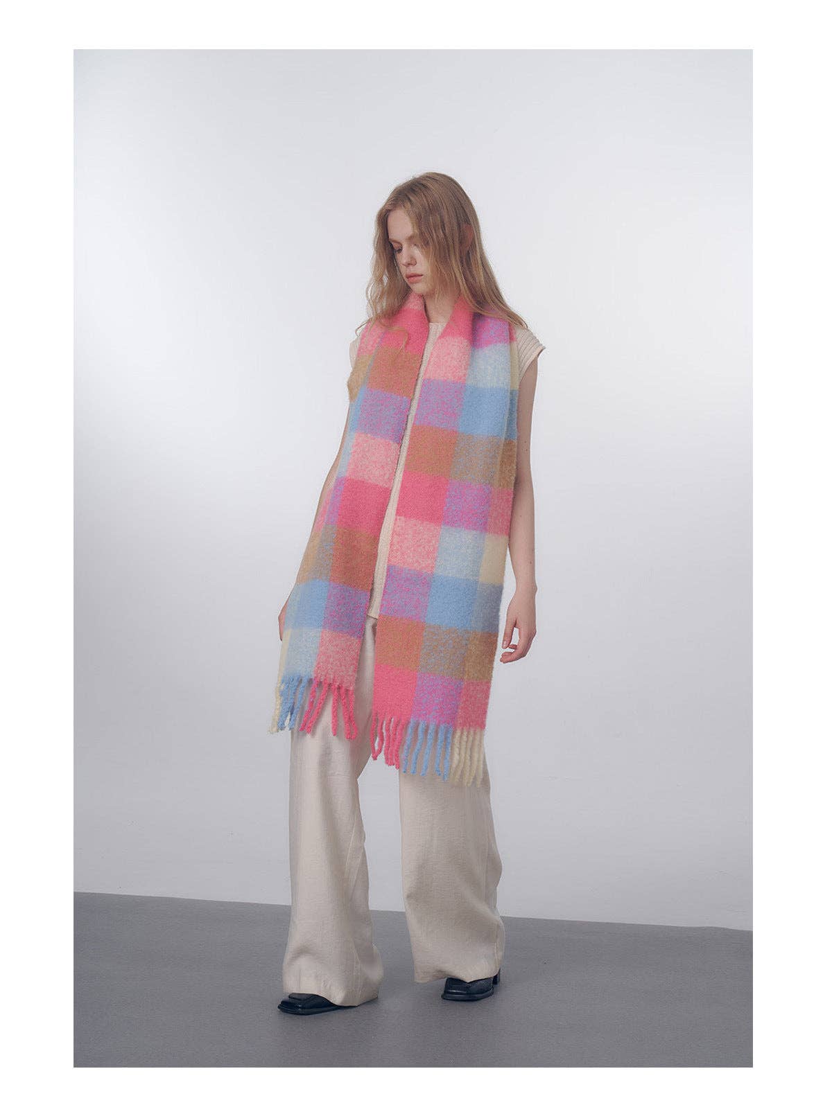 Multi Color Plaid Wool Scarf