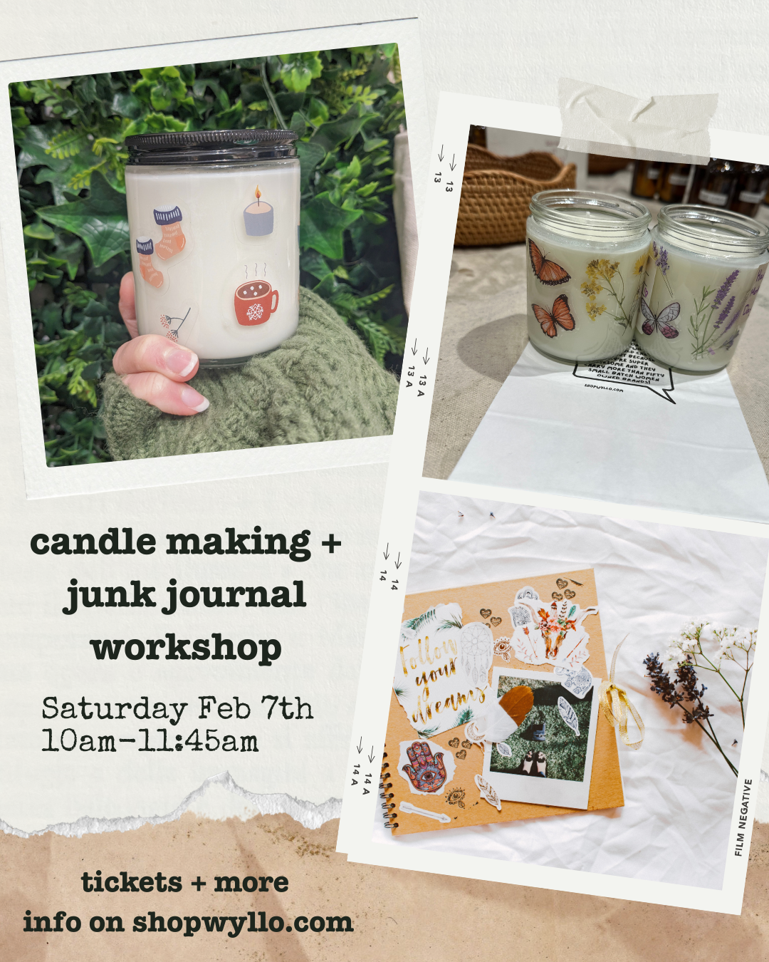 Cozy Winter Candle Making + Junk Journal Workshop:  Saturday February 7th 10am-11:45am