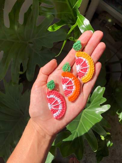 Crochet Grapefruit Slice Earrings