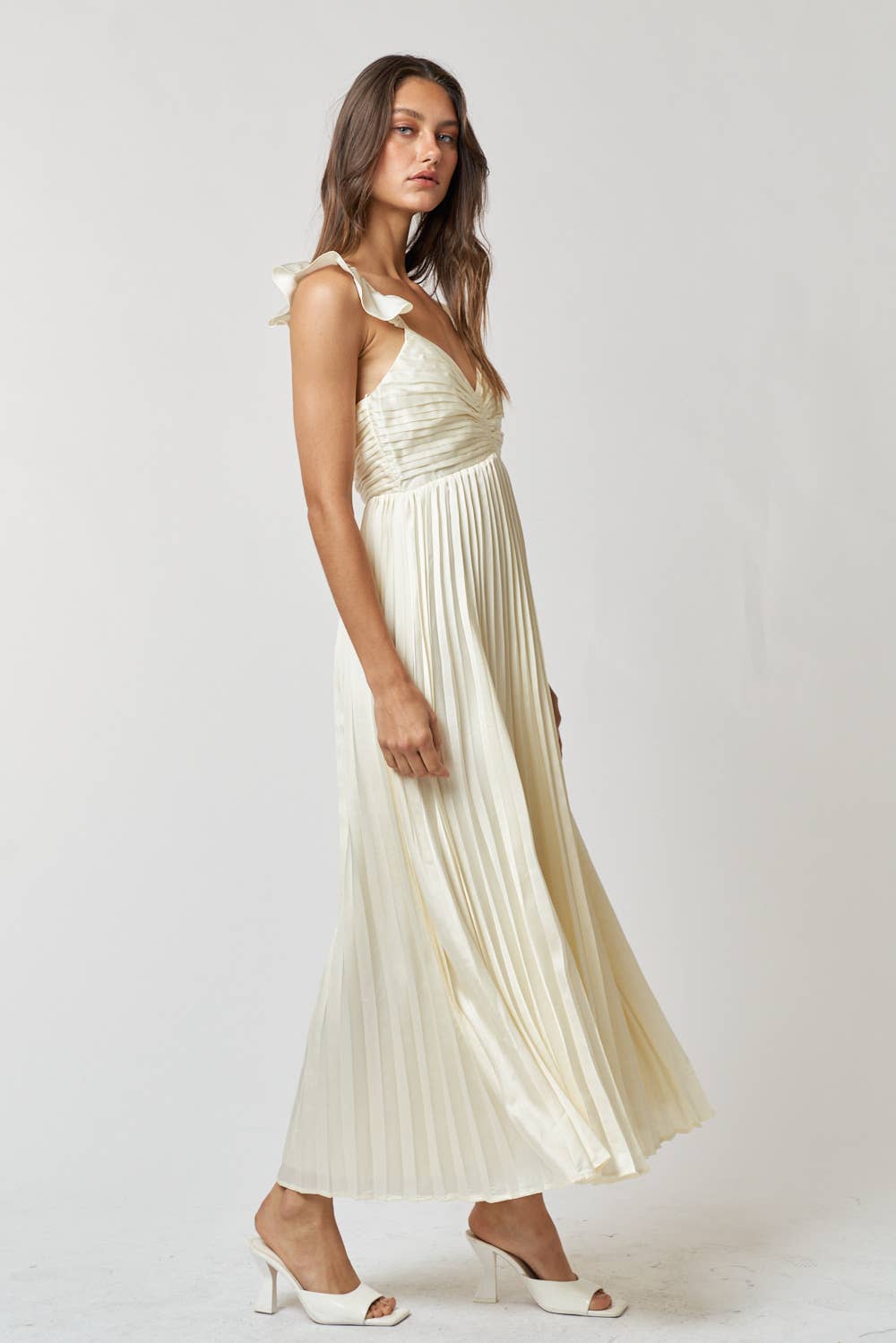 Giselle Pleated Satin Maxi Dress