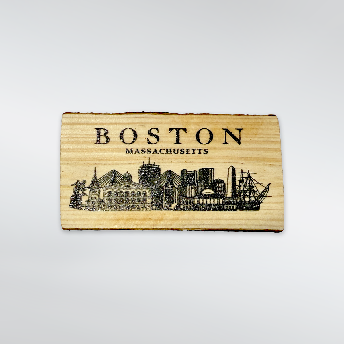 Boston Skyline Live Edge Wood Souvenir Magnet