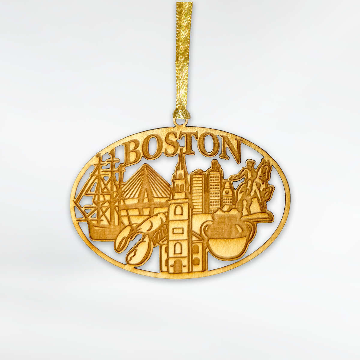 Boston Oval Collage Wood Ornament