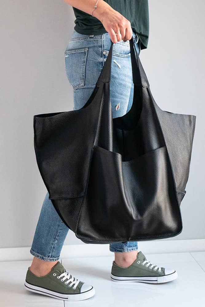Brown Vegan Leather Large Tote Bag