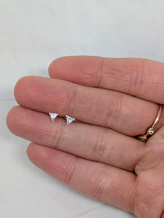 Silver CZ Triangle Studs