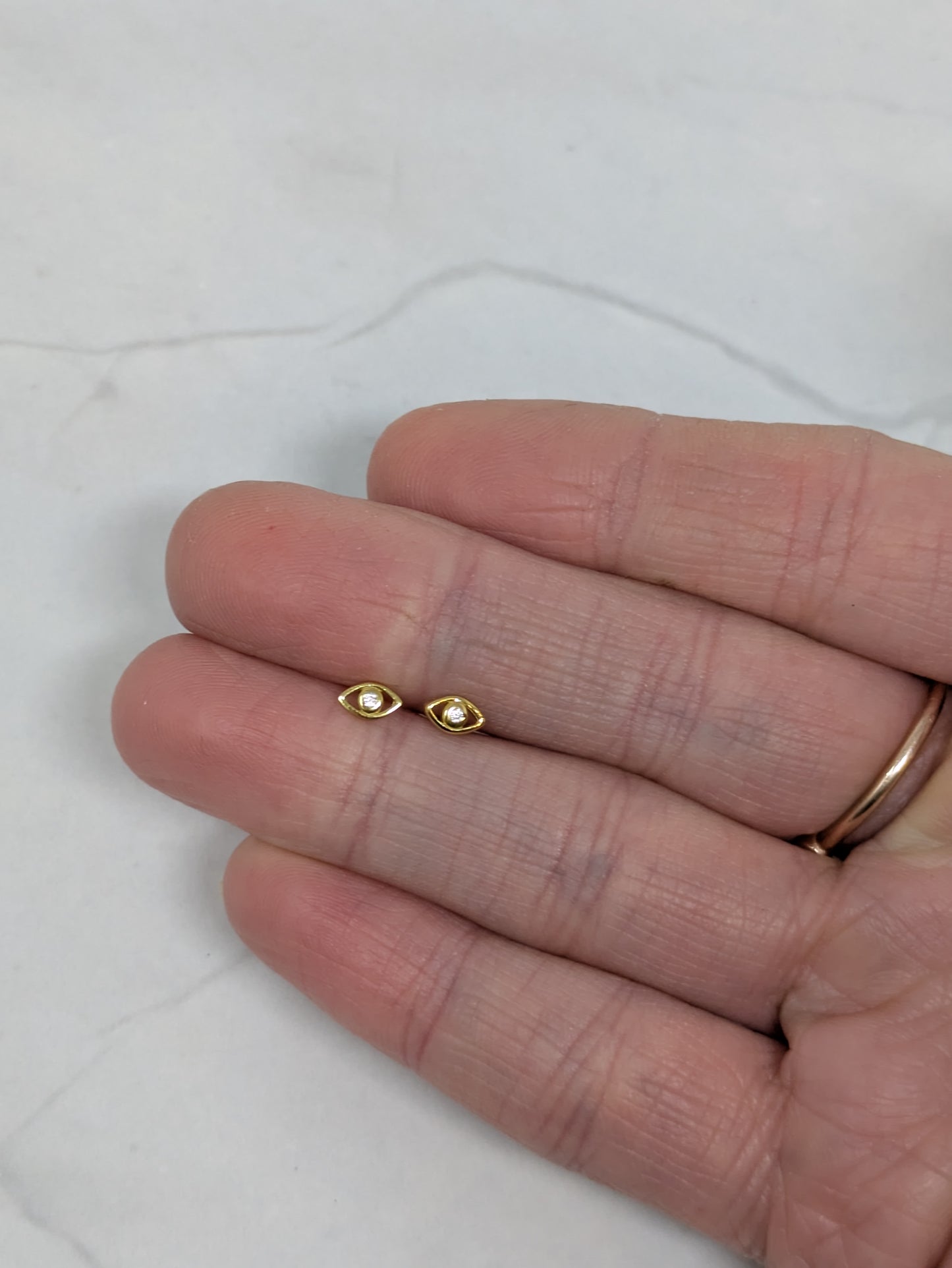 Tiny Yellow Gold CZ Eye Studs