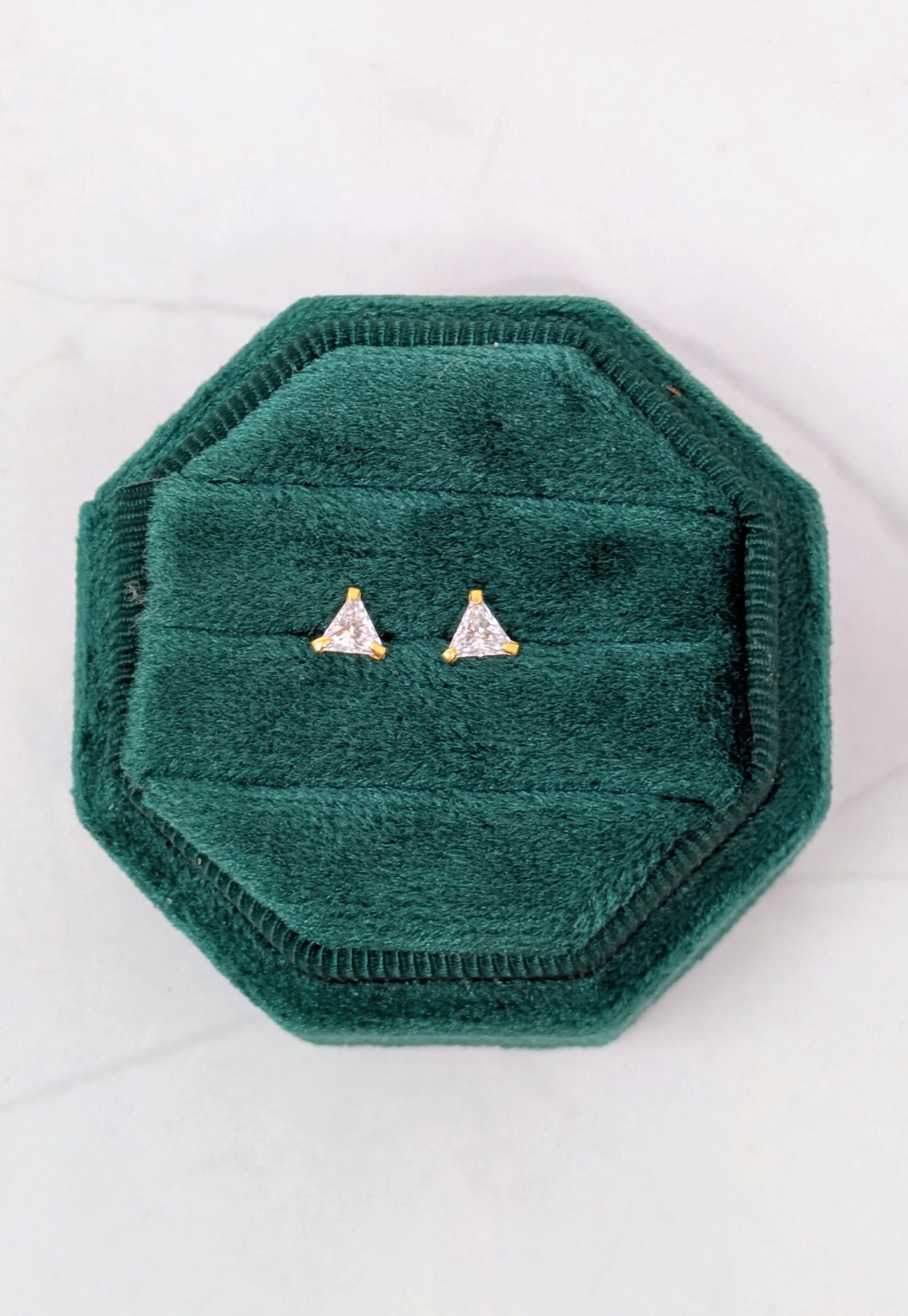Yellow Gold CZ Triangle Studs