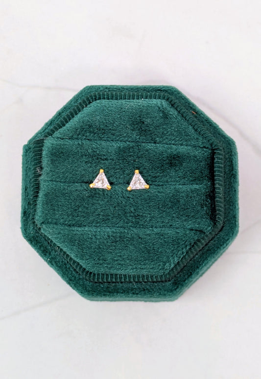 Yellow Gold CZ Triangle Studs