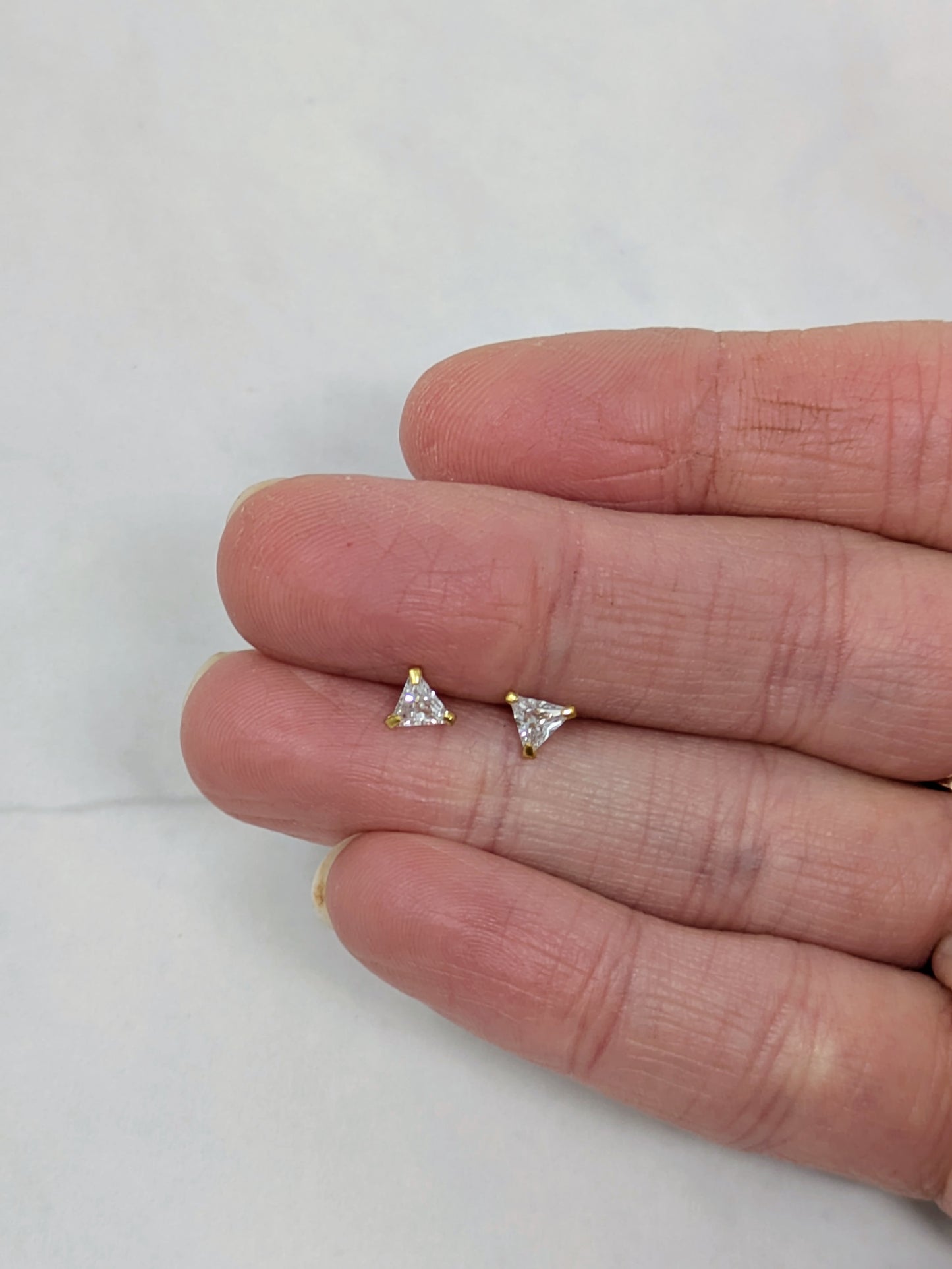 Yellow Gold CZ Triangle Studs
