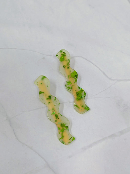 Wavy Barrette in Green Metallic (Set of 2)