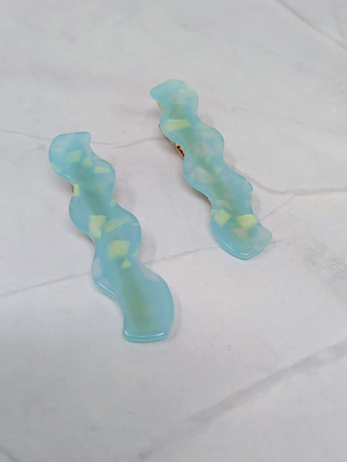 Wavy Barrette in Blue Opal (Set of 2)
