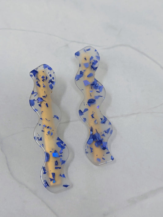 Wavy Barrette in Blue Metallic  (Set of 2)