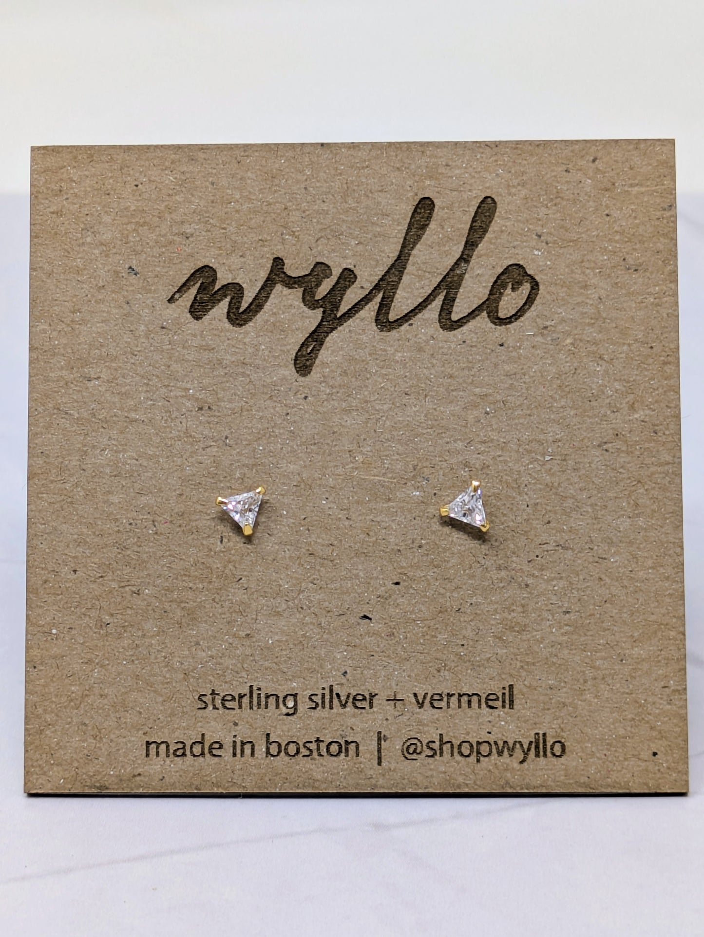 Yellow Gold CZ Triangle Studs