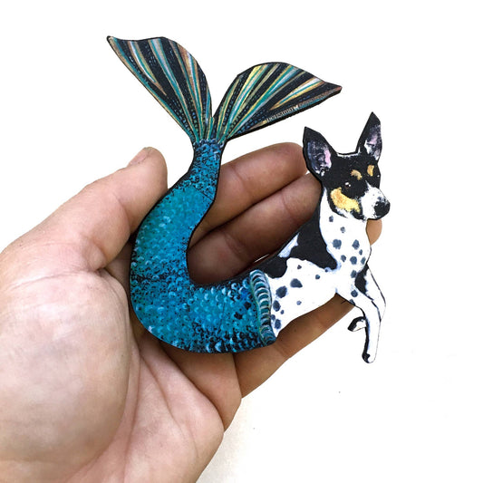 Rat Terrier Mermaid Wood Magnet - Dog Magnet
