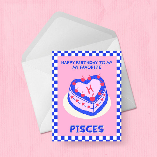 Pisces Astrological Cake Birthday Card