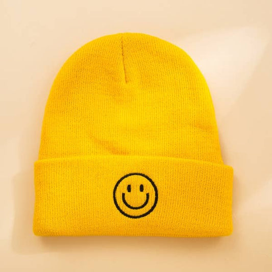 Yellow Smiley Embroidered Beanie