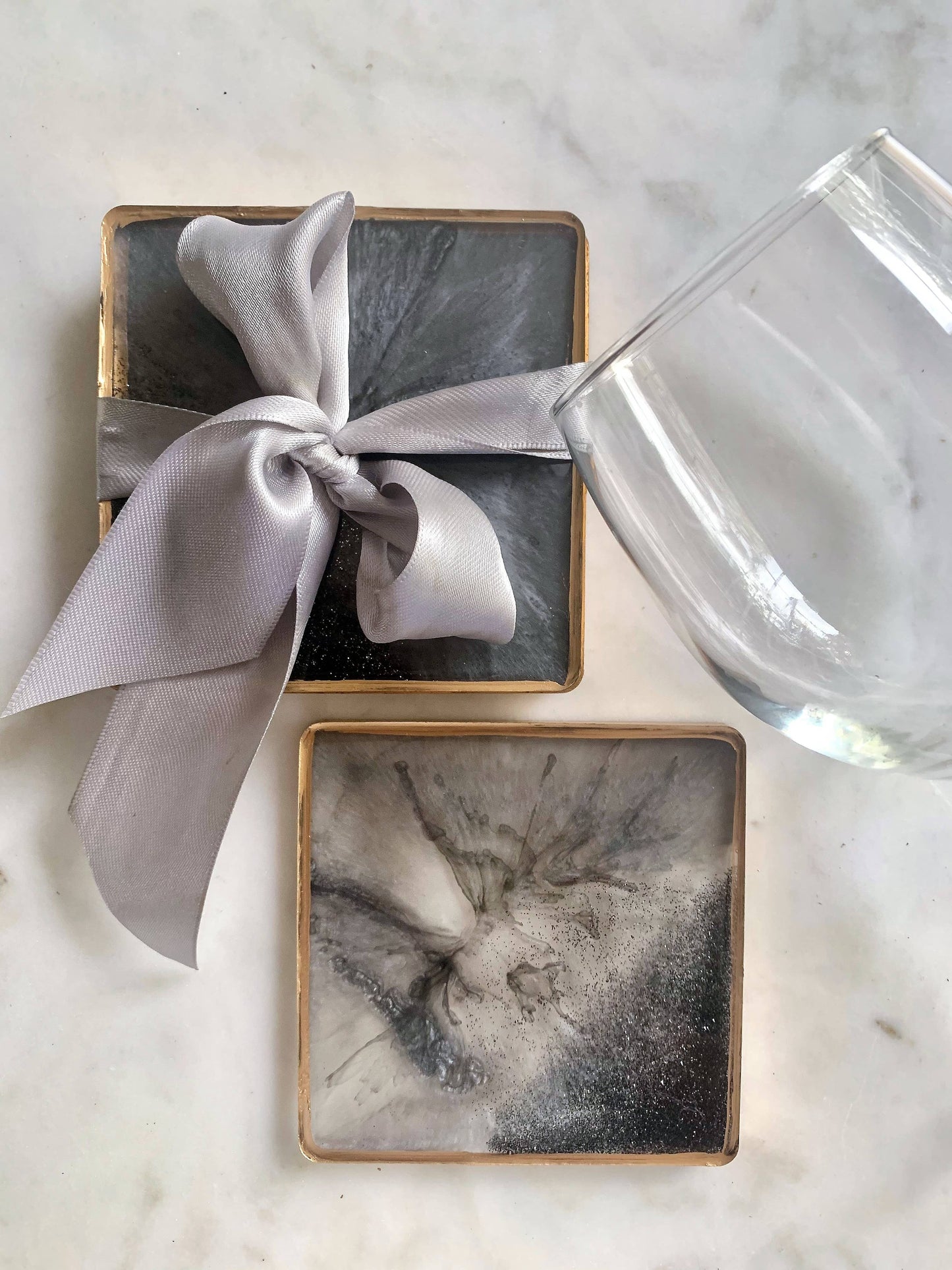 Grey Square Resin Coasters