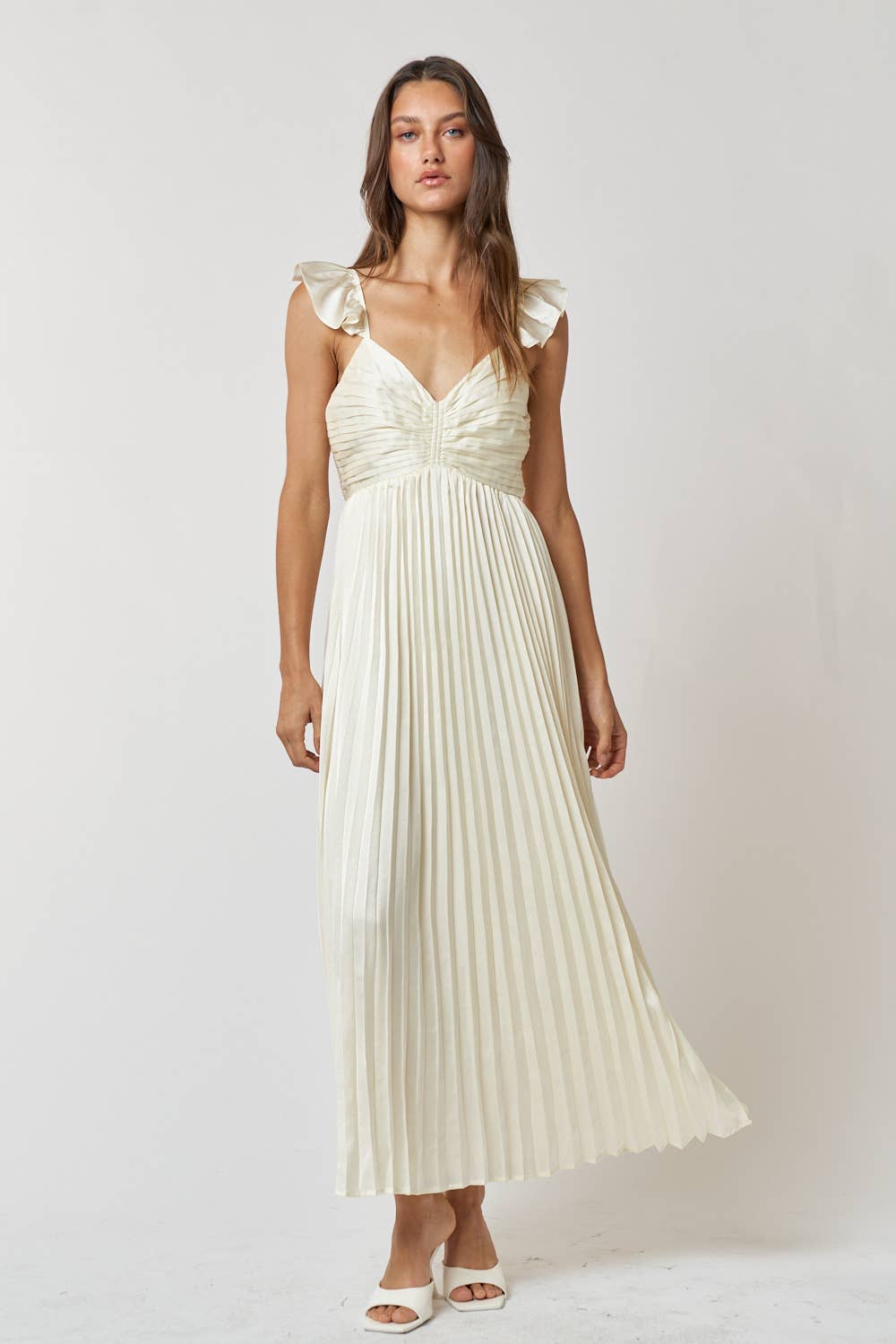 Giselle Pleated Satin Maxi Dress