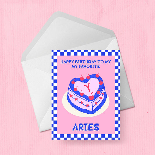 Aries Astrological Cake Birthday Card