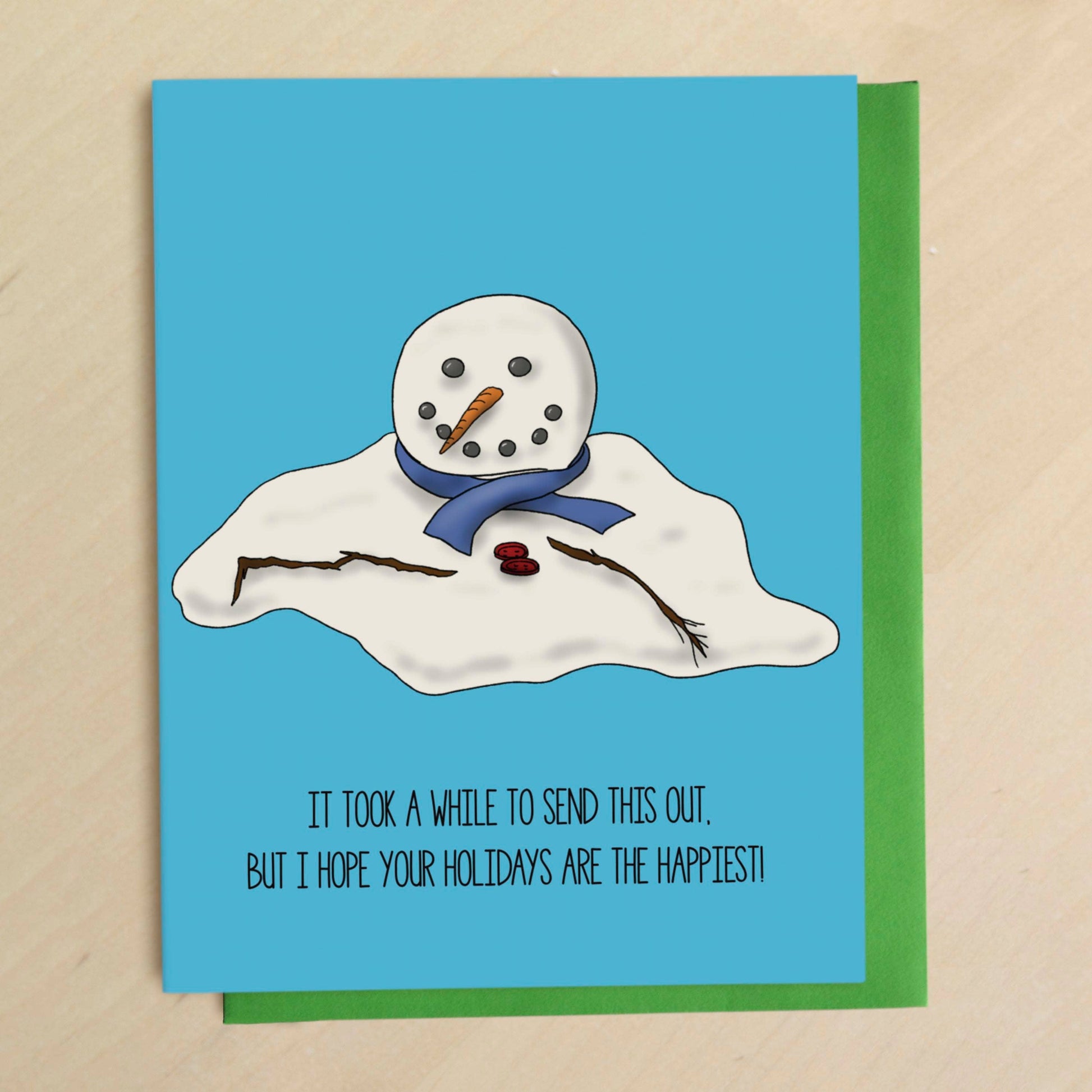 Melting Snowman Belated Holiday Greeting Card – Wyllo