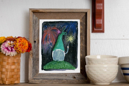 Fireworks Gnome Print with Frame