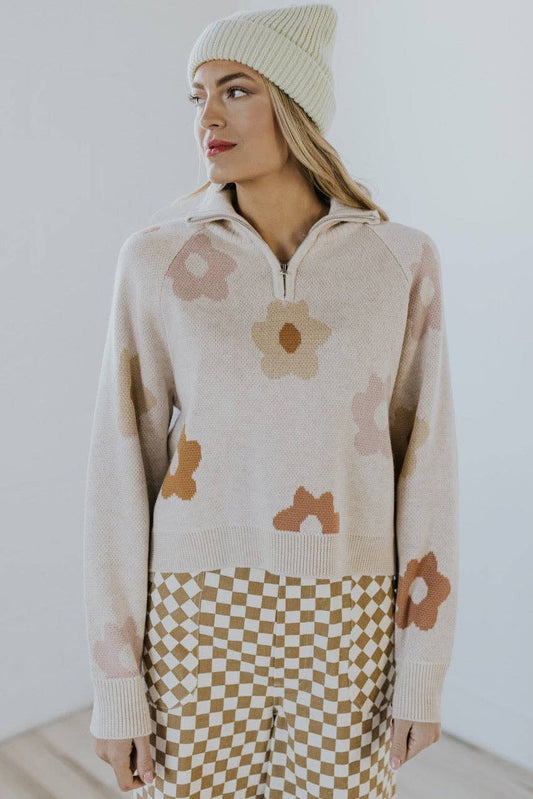 Retro Floral Zip Pullover